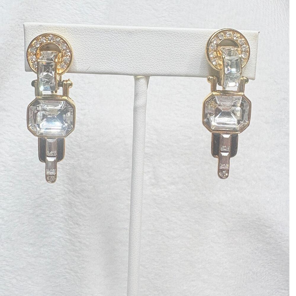 Givenchy New York–Paris 80s Rhinestone Clip Earrings, Gold‑Tone Statement